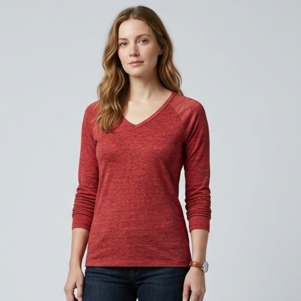 Harley-Davidson Womens Heathered Red‎ V-Neck Raglan Long Sleeve Tee Size M